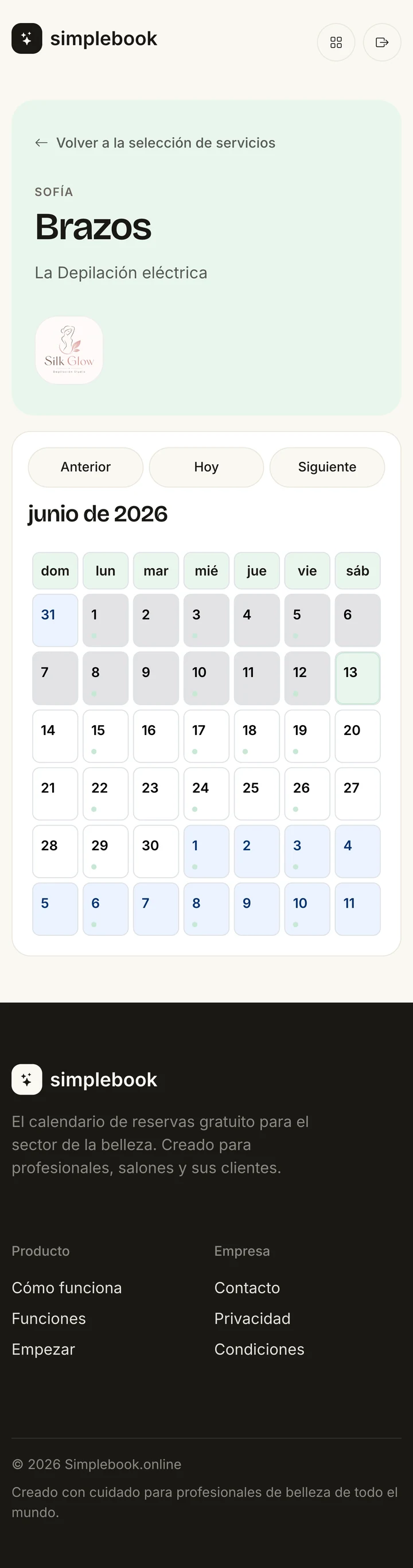 Mobile booking page for a hair salon